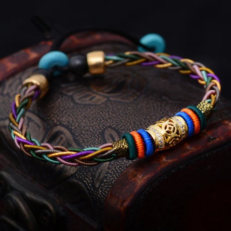 LKO Metal Switch Luck Bead Eight Strands of Rope for Man and Women Bracelet National Style Thai Hand Rope Free Shipping - Image 2