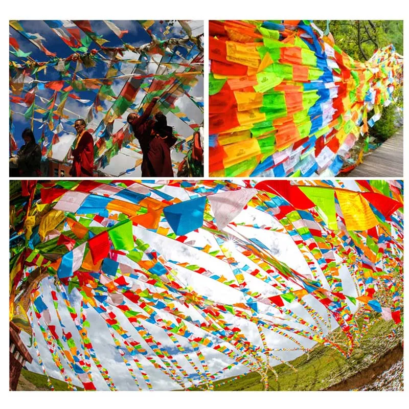 Bandeiras religiosas budistas tibetanas, material colorido com