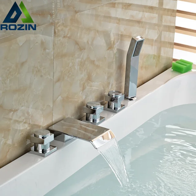 Deck Montieren 5 Löcher Verbreitet Wasserfall Badewanne Wasserhahn ... Deck Montieren 5 Löcher Verbreitet Wasserfall Badewanne Wasserhahn ...