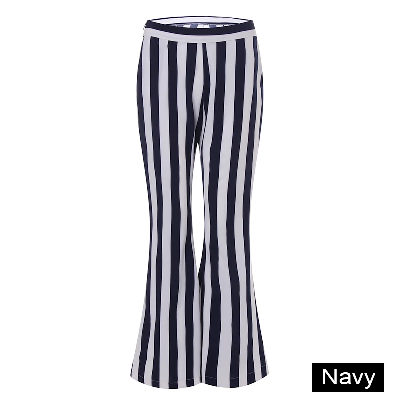 VONDA Лето, женские длинные полосатые штаны, Ретро стиль, Pantalones Mujer, расклешенные брюки, Повседневная Уличная одежда, широкие штаны, S-5XL - Цвет: Navy