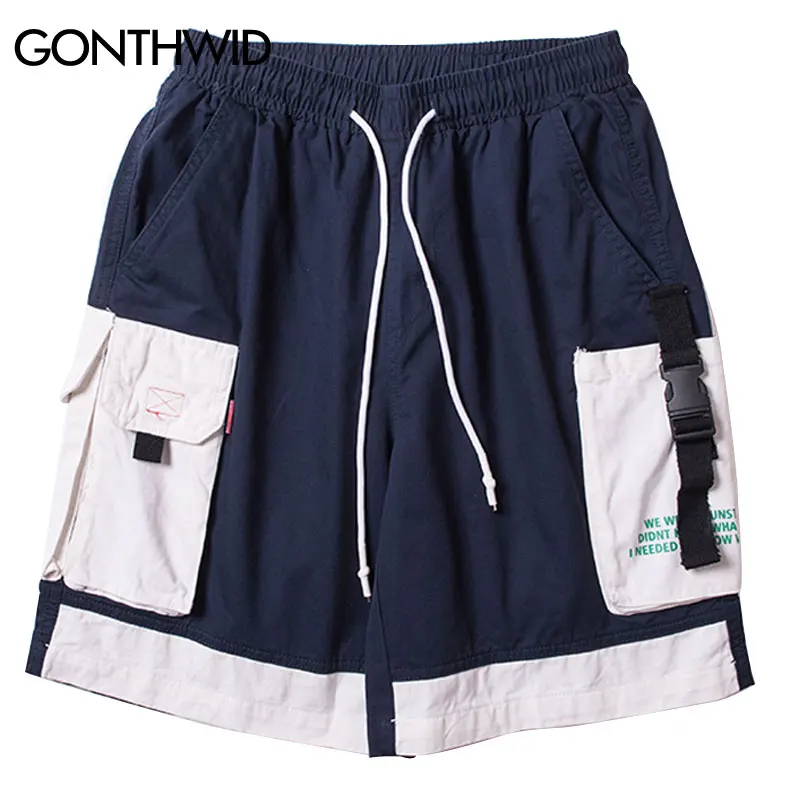 GONTHWID боковая резинка с пряжкой Лоскутные карго шорты Уличная Хип Хоп мужские повседневные мульти с карманами мешковатый мужские летние короткие брюки