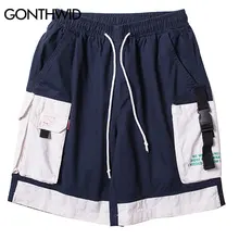GONTHWID боковая резинка с пряжкой Лоскутные карго шорты Уличная Хип Хоп мужские повседневные мульти с карманами мешковатый мужские летние короткие брюки