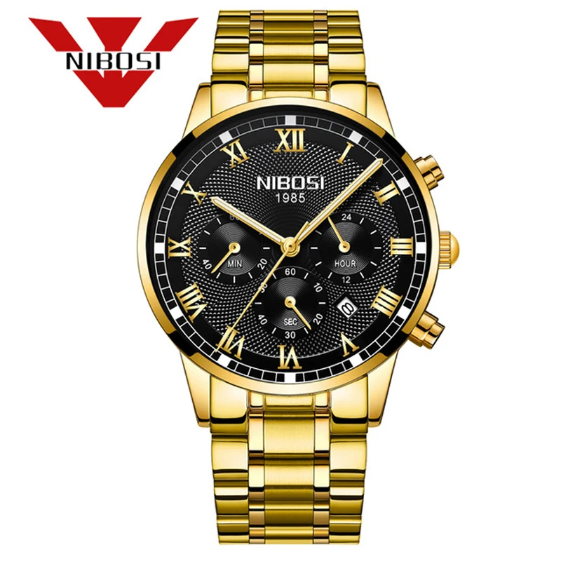 

2018 NIBOSI Gold Quartz Watch Top Brand Luxury Men Watches Fashion Man Wristwatches Stainless Steel Relogio Masculino Saatler