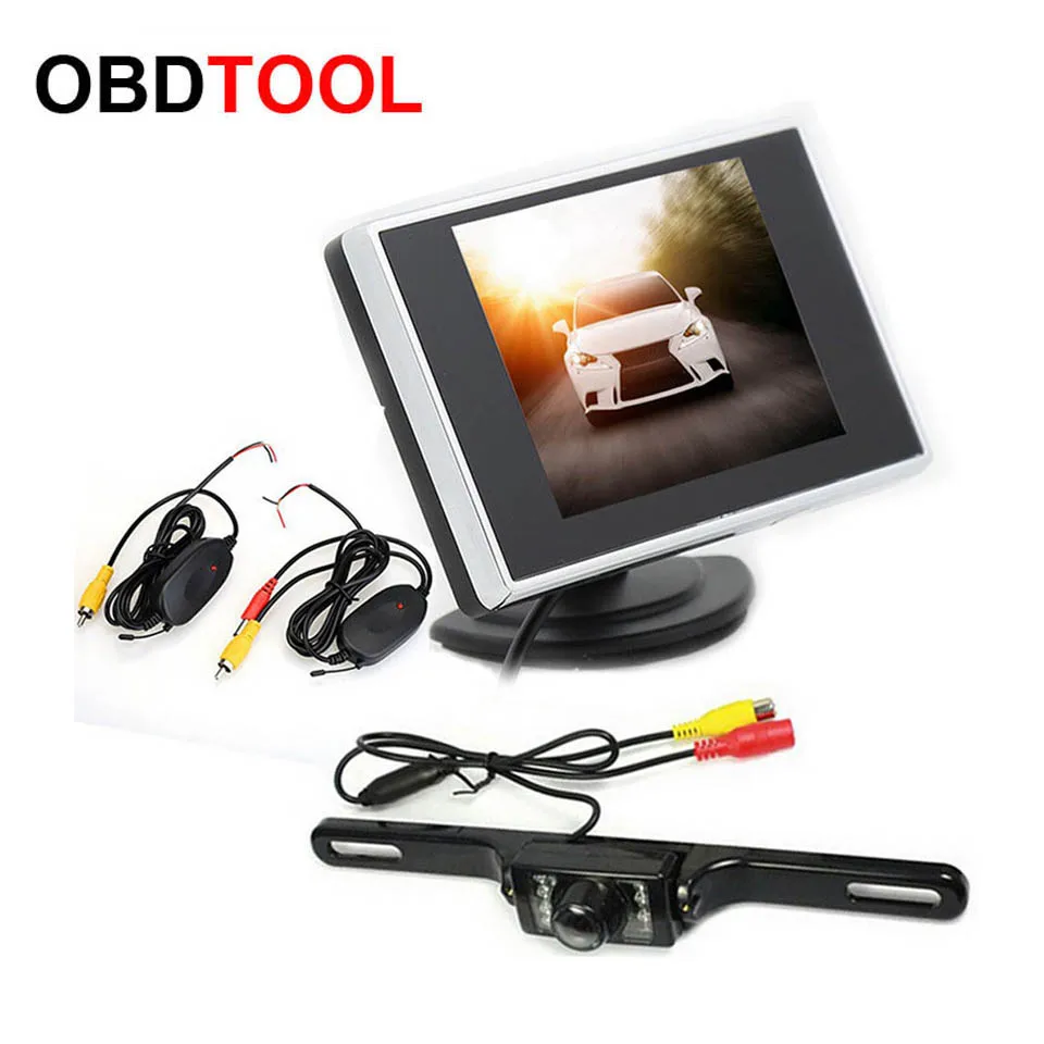 

New 3.5 Inch Bracket TFT LCD Display + Long Brand 7 LED Reversing Camera Vehicle Mounted Rear View Camera Car Monitors Player