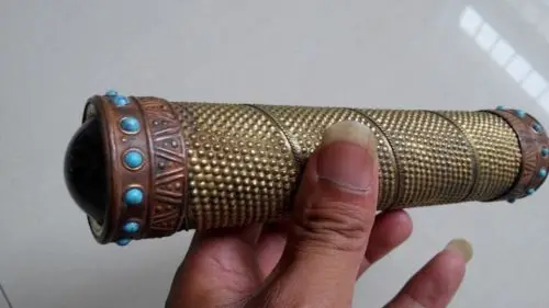 

Exquisite Old Decorated Handwork Copper Flower Inlaid with Artificial Turquoise Beads Kaleidoscope