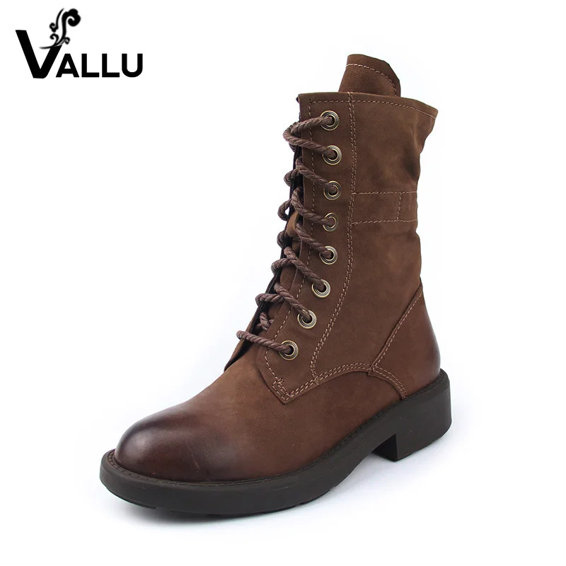 Sheepskin Leather Boots New Style Genuine Leather Women Shoes Block Heel Lace-up Vintage Ankle Women' s Boots Shoes chaco women s uma lace up boots