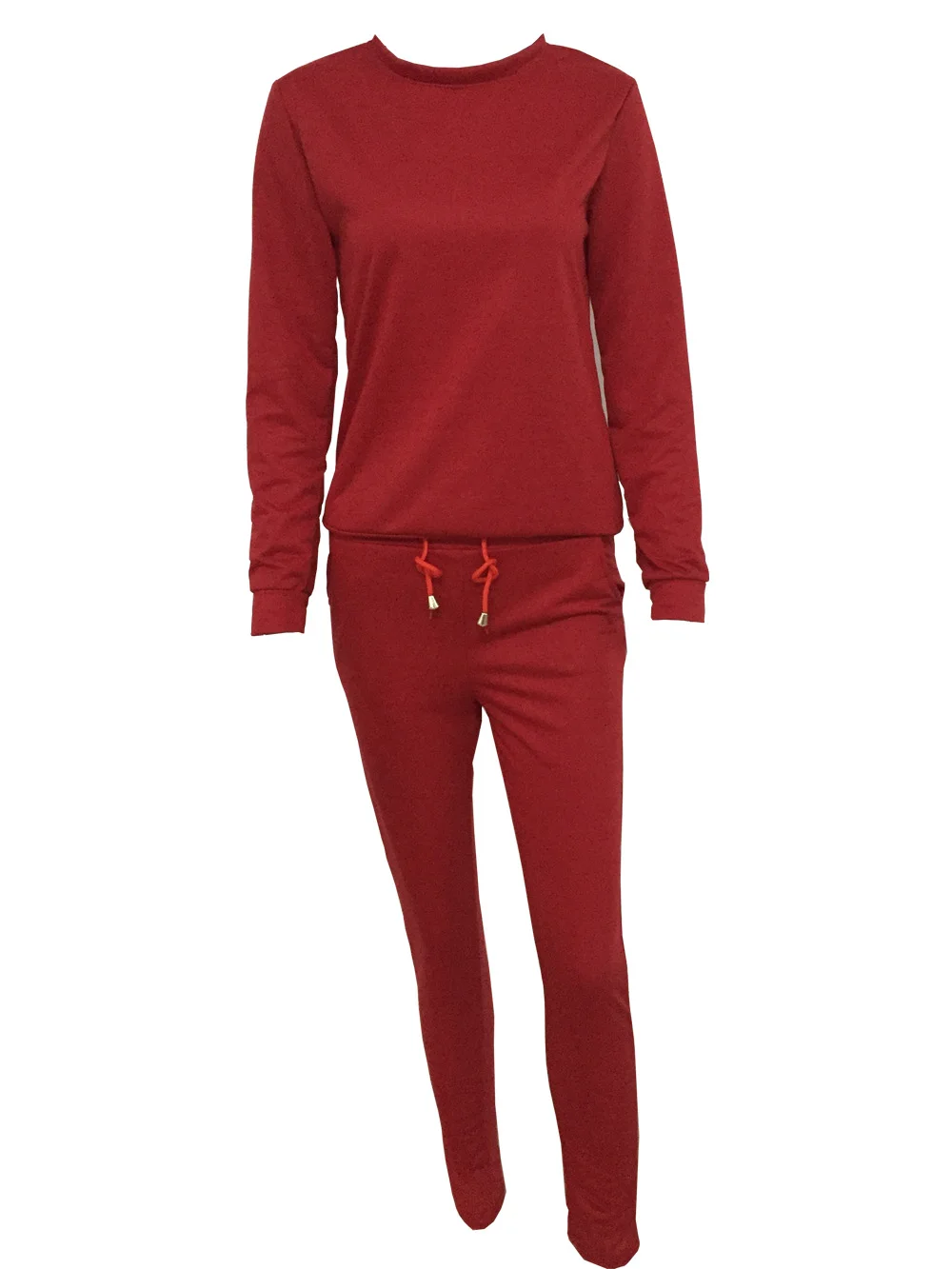 Женский однотонный спортивный костюм из 2 предметов, толстовки, толстовка, штаны, комплекты одежды, костюм, пуловер - Цвет: Бургундия