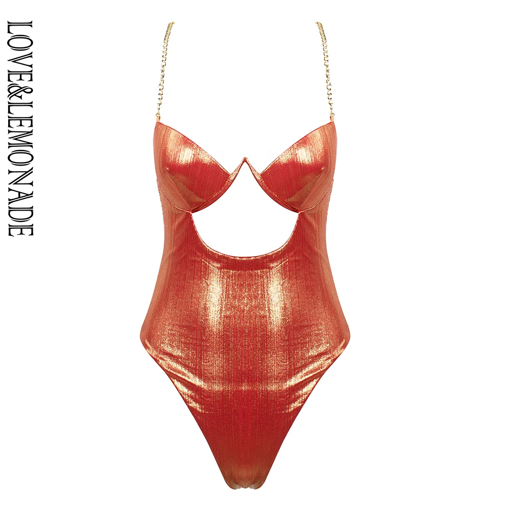 

LOVE&LEMONADE Sexy Orange Cut Out Tube Top Straps Bodycon Bodysuit LM90023