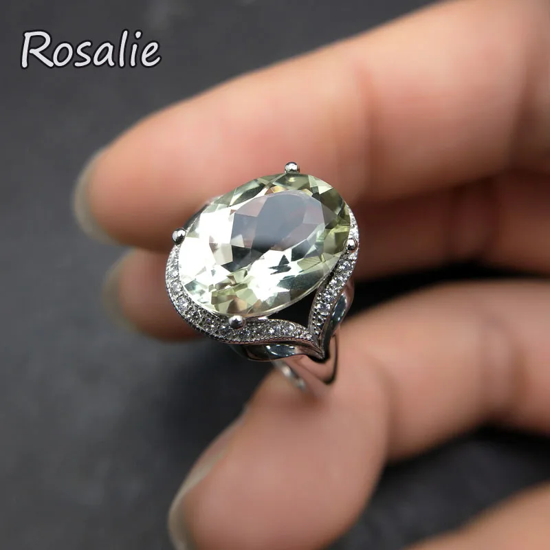 Rosalie2018 new design rings with Natural Green amethyst quartz oval 10*14mm gemstone Ring solid 925 sterling silver for women Fine Jewelry