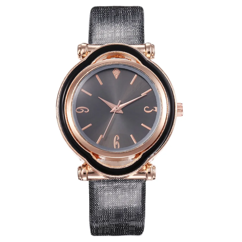 Новые модные розовые часы женские роскошные кожаные кварцевые часы Женское платье дамские часы красные часы relojes Mujer W50 - Цвет: Black