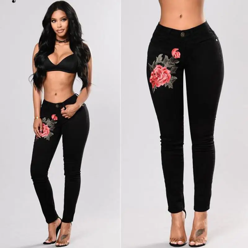 2018 Women's Vintage Embroider Flowers Sexy Skinny Stretch Embroidered Boyfriend Denim For Women Elastic Flower S-3xl 2018 Women's Vintage Embroider Flowers Sexy Skinny Stretch Embroidered Boyfriend Denim For Women Elastic Flower S-3xl