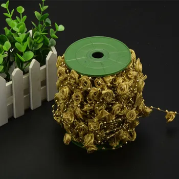 

30m Gold Ribbon Rose Plastic Pearl Beads Wedding Decorations Christmas Home Party Table Accessories