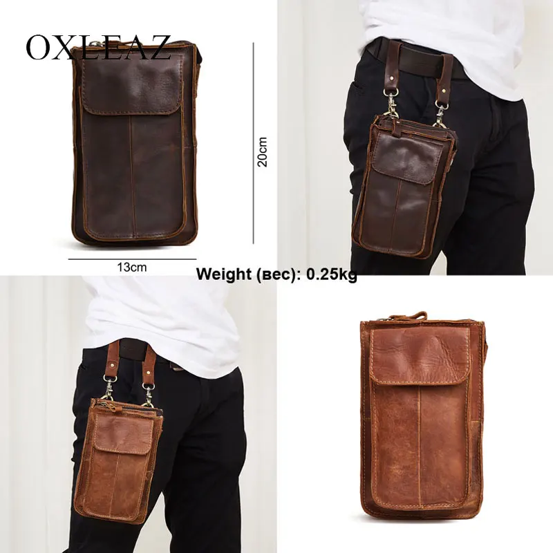 Oxleaz الذكور صغير الخصر حزمة خمر مجنون الحصان الجلود محفظة حزام حقيبة المرأة عارضة السفر الخصر الحقيبة الهاتف حقيبة المال للرجال