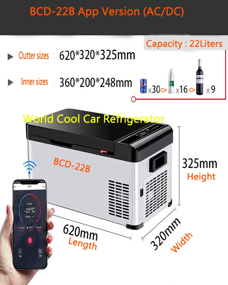 22L AC/DC12/24V auto vehicle camping Refrigerator Cooler Home Fridge Compressor small Freezer fridge ice box Cool-20 Deg.C