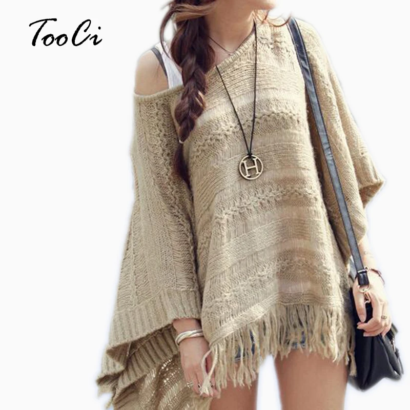 Women Sweater Female Batwing Stripes Fringed Pullovers Autumn Winter