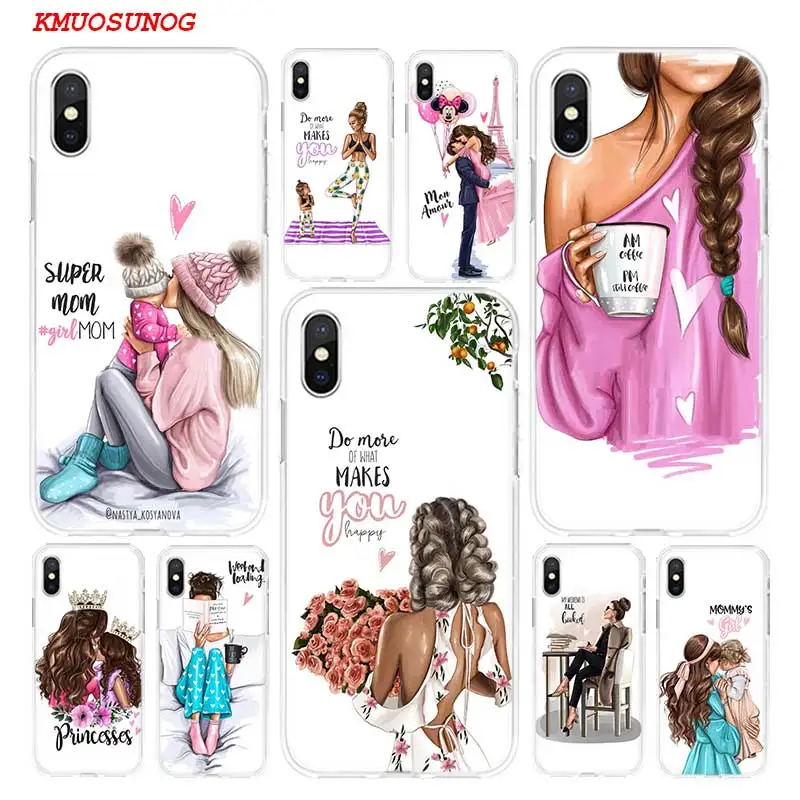 

Transparent Soft Silicone Phone Case Baby Mom Girl Hot Fashion for iPhone XS X XR Max 8 7 6 6S Plus 5 5S SE Phone Bag