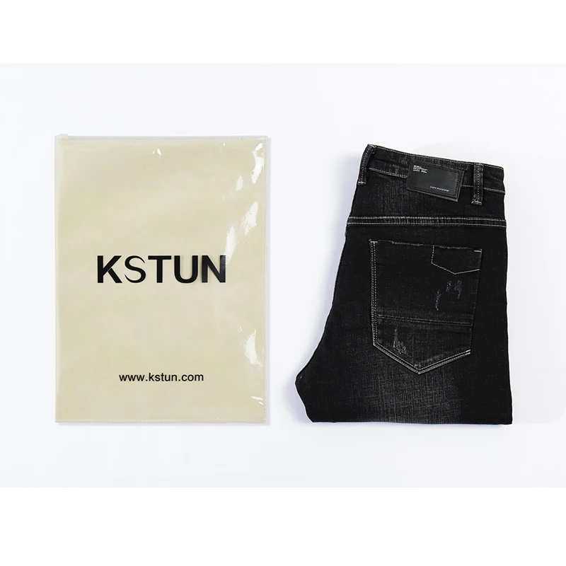 KSTUN Solid Black Jeans Men Autumn and Winter Distressed Stretch Streetwear Ripped Men Casual Pants Slim Hiphop Cowboys Trousers