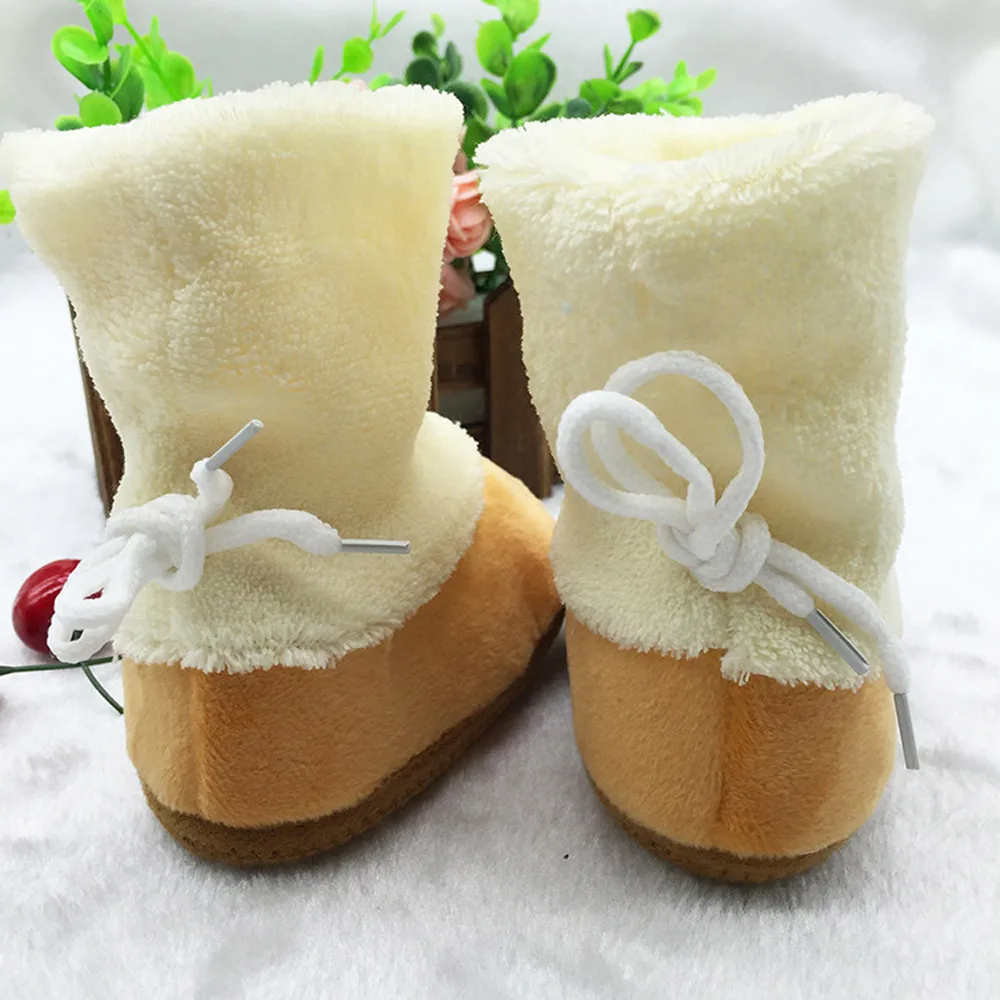 Новая зимняя обувь детская обувь однотонные ботинки для новорожденных девочек и мальчиков ботинки с мягкой подошвой теплая обувь для новорожденных