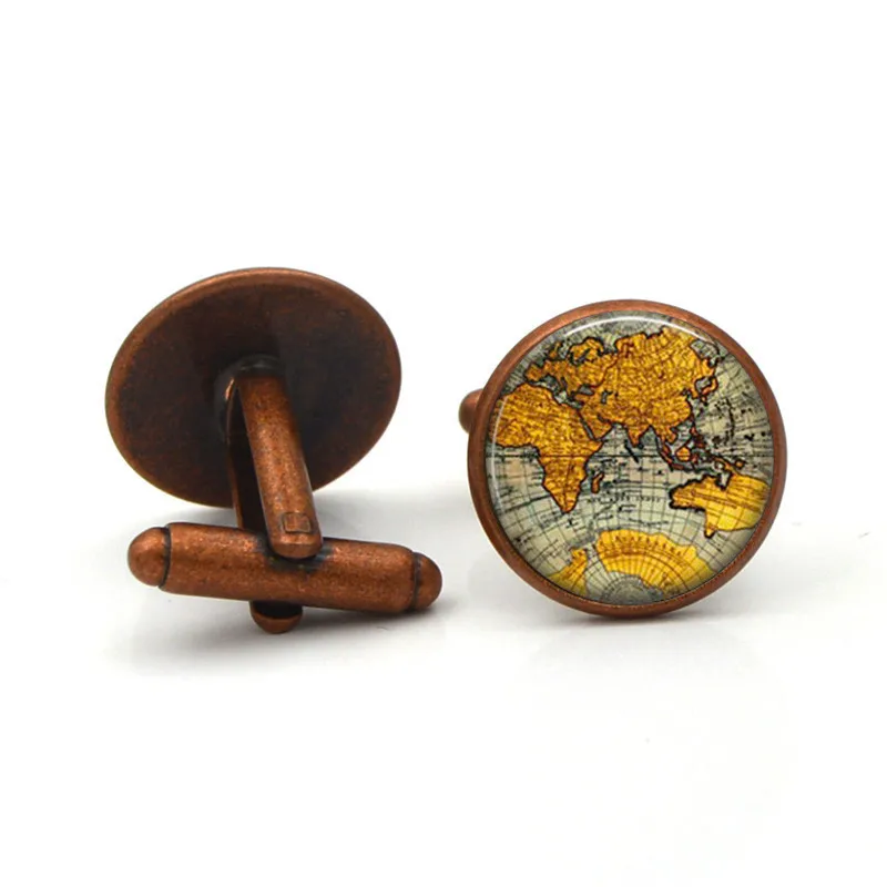 

2017 new Globe World Map Luxury shirt French Cufflinks Men and Women Accessories Antique Vintage Bronze cufflinks gift