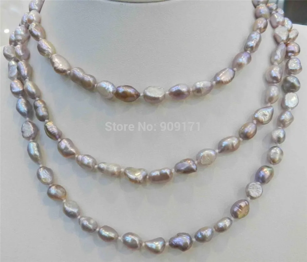 

Free Shipping>>LONG 48 INCHES 7-9MM PURPLE AKOYA CULTURED PEARL NECKLACE 18KGP