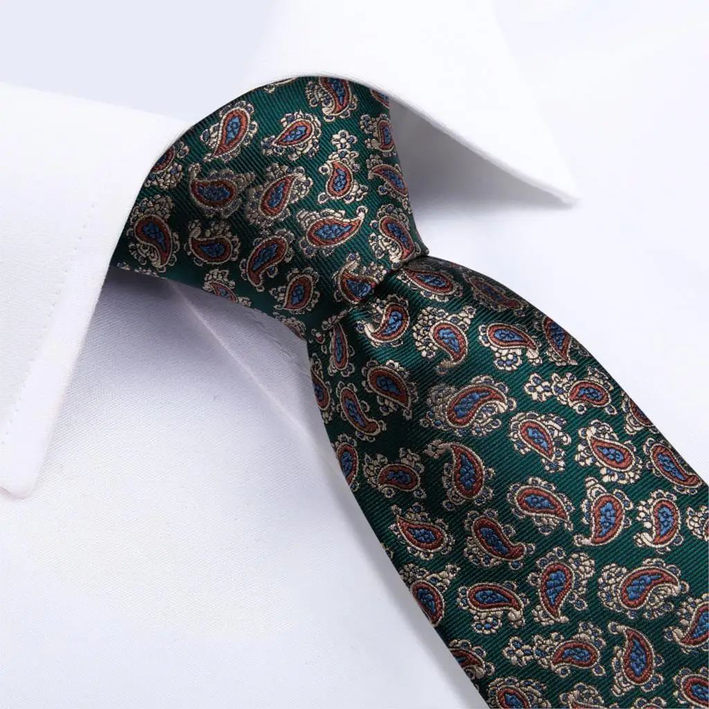 2019 DiBanGu Топ Зеленый Пейсли Для мужчин подарки зажим для галстука Hanky запонки галстук 100% шелковый галстук свадебные деловой галстук комплект