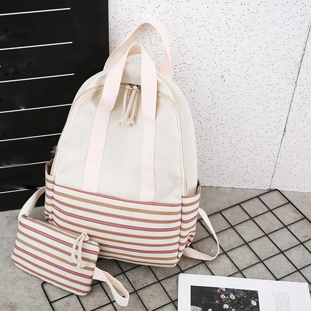 Woman Trendy Fresh Stripe Backpack Ladies Large Capacity Campus Style Backpacks School Bag for Teenagers 2019 Fashion Canvas | Багаж и