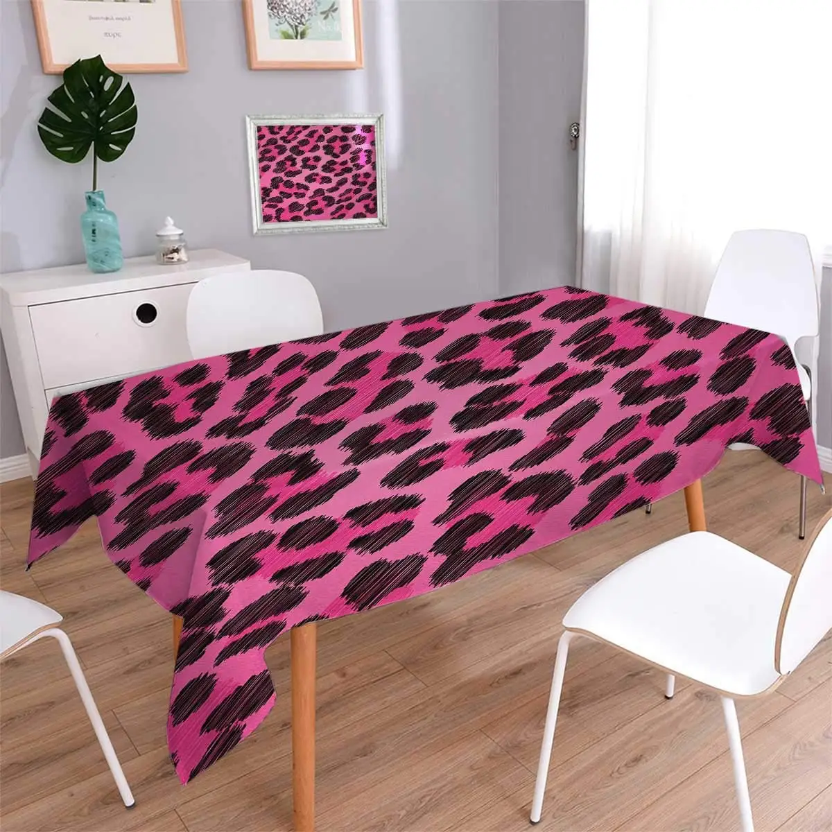 

Teen Room Square Printed Tablecloth Vibrant Leopard Skin Pattern Fashion Modern Wild and Sexy Colors Display Flannel Tablecloth