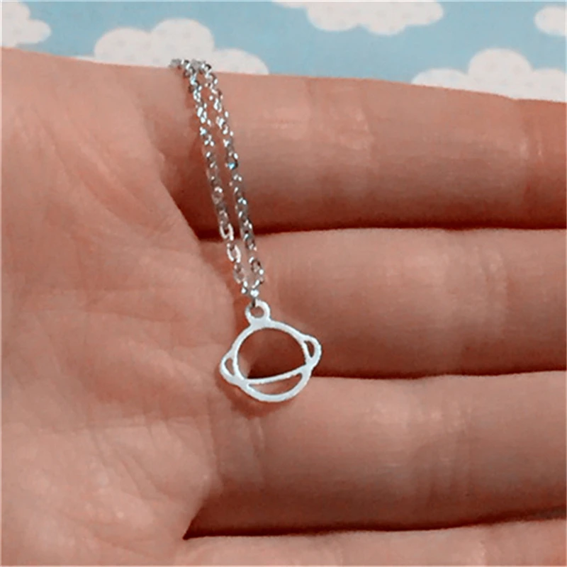 

Saturn planet necklace cool space lovers silver pendant Star design Pendant Long Chain Saturn Necklace UFO space necklace
