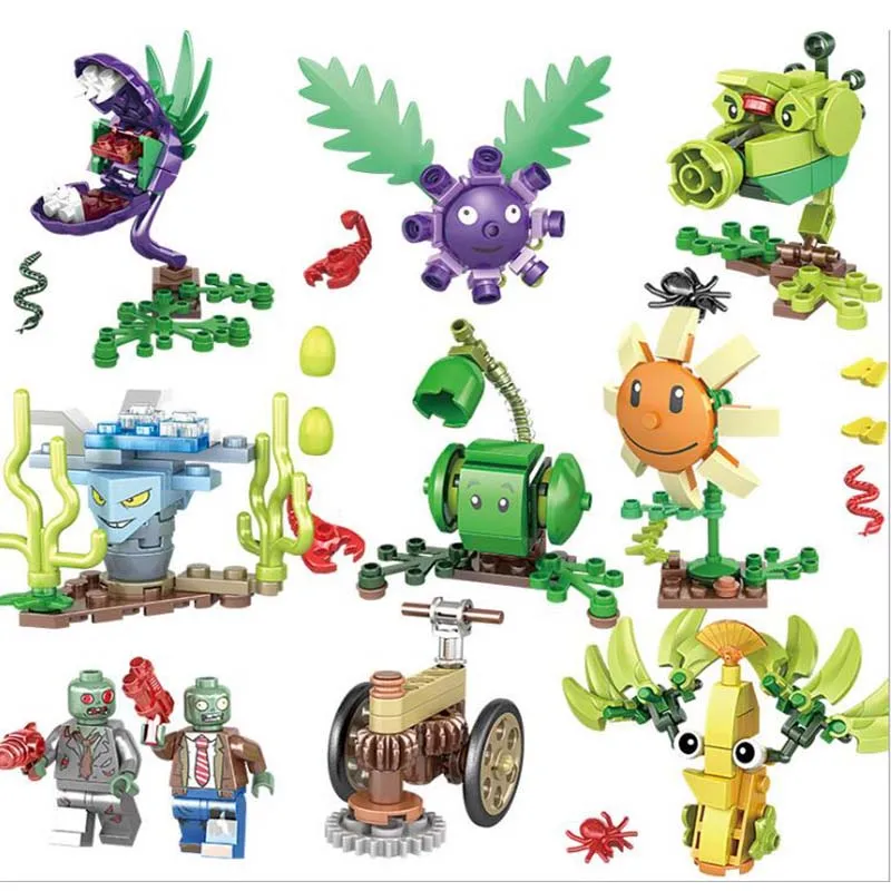 

8PCS/LOT Compatible Legoing Plants vs Zombies Figures Block Set sunflower Repeater Chomper Building Toy For Girls