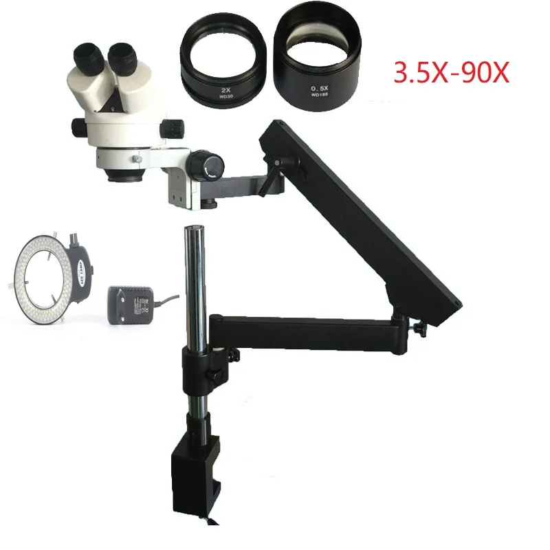 

3.5X-90X 7X-45X Binocular Articulating Arm with Clamp Stereo Microscope 144 Led ring lights for phone PCB repair