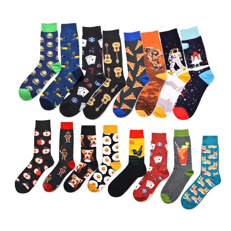 

Tide Brand Hip Hop Men women Colorful Combed Cotton Trendy Socks astronaut Poker Guitar Pizza Juice Funny Socks Europe Harajuku