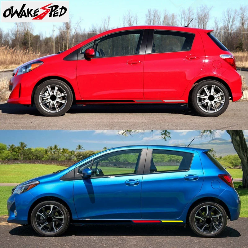 Гоночный флаг Цвет полосы двери автомобиля сбоку юбка наклейки для Toyota Vitz Yaris 2007