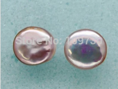 

ry00332 Fine 12-13MM purple coin pearl stud earrings 925s A0422