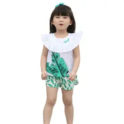 Детская летняя одежда для девочек комплект для Обувь для девочек Детская наборы милые Шорты для женщин рукавом Топы Корректирующие + Брюки