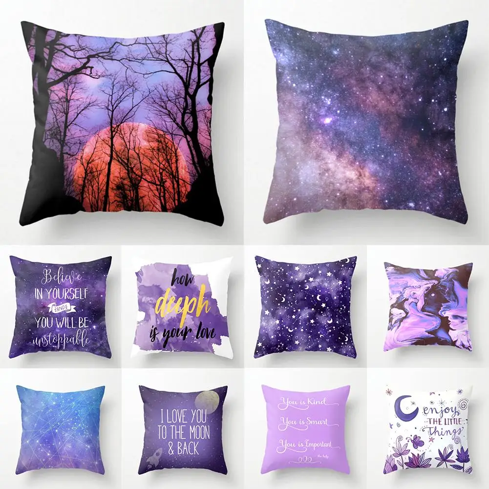 

1Pc Purple Style Tree Letters Printed Design Pillow Case Cushion Cover Home Sofa Car Decor