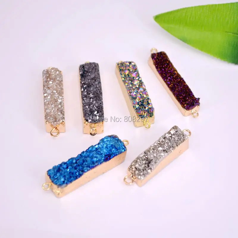 

5Pcs Mix Color Titanium Connector Bead, Rectangle Bar Gold color Drusy Gem Stone Beads For Jewelry Making