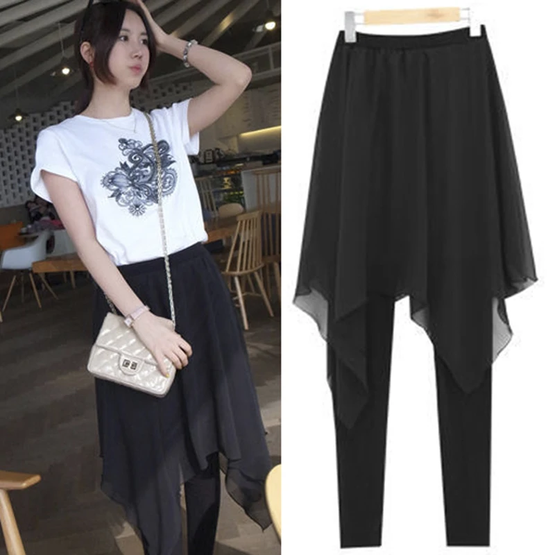 

Chiffon Skirt With Pants Black Flexible Cotton Long Pants Women's Leggings For Ballet Dancing Yoga Practice