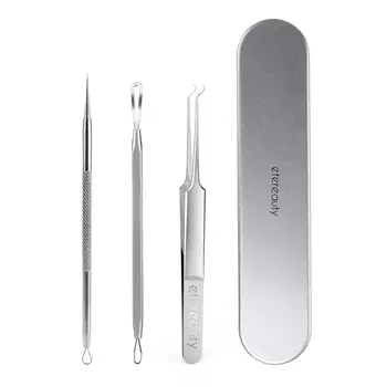 

3pcs Blackhead Remover Pimple Comedone Extractor Tool Acne Removal Kit for Blemish / Whitehead Popping with Metal Case