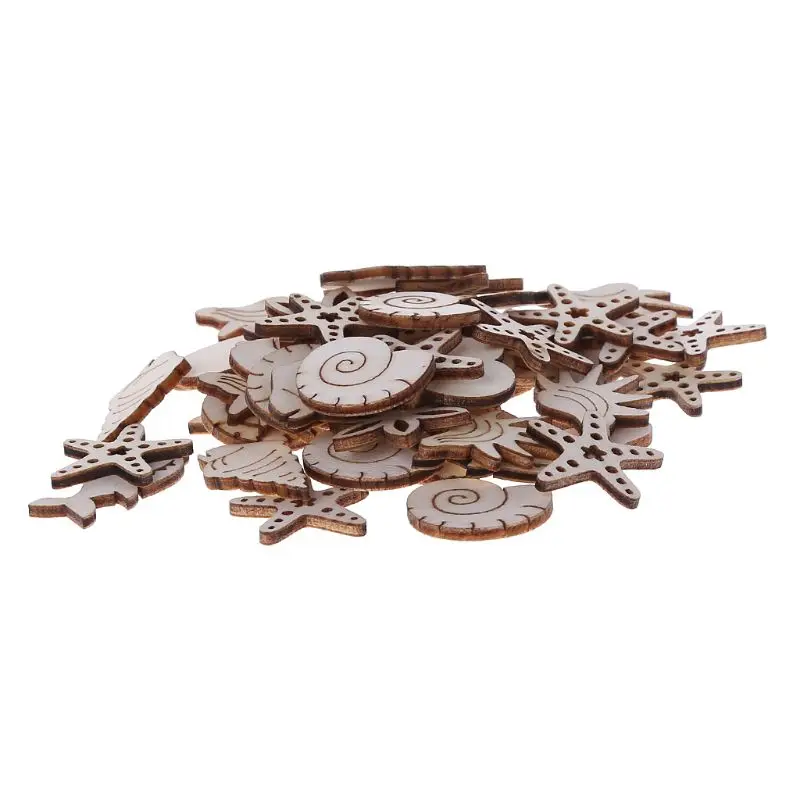 

50pcs Laser Cut Wood Embellishment Wooden Sea Shell Marine life Shape Craft Wedding Decor