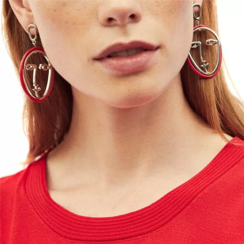 

GEREIT Fashion Red Circle Big Dangle Earrings Funny Statement Face Drop Earrings For Women Ladies Best Gift Summer Jewelry 2018