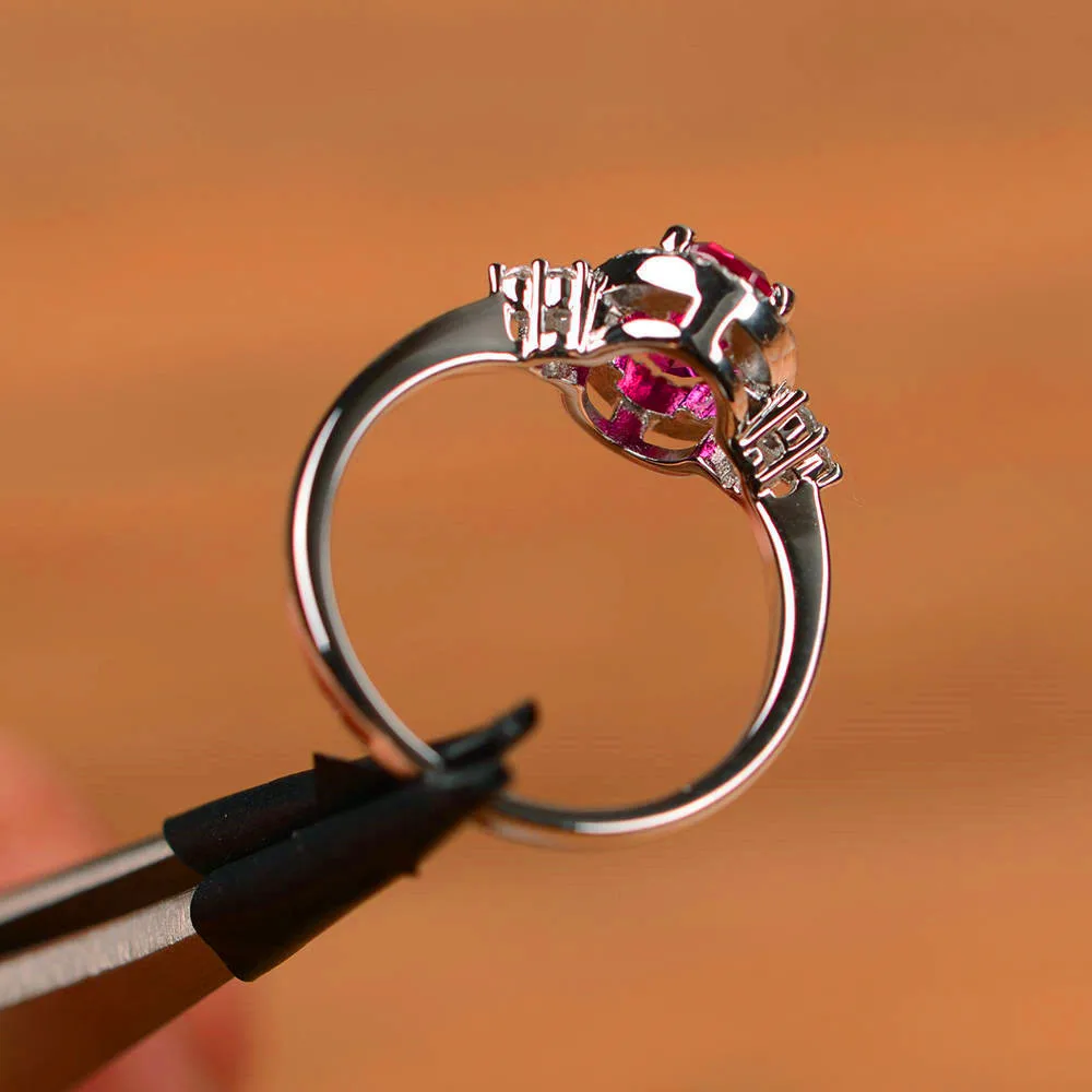 Роскошное женское розовое Красное овальное кольцо, модное свадебное кольцо на палец, серебро 925 пробы, свадебные ювелирные изделия, обещающая любовь, обручальные кольца для женщин