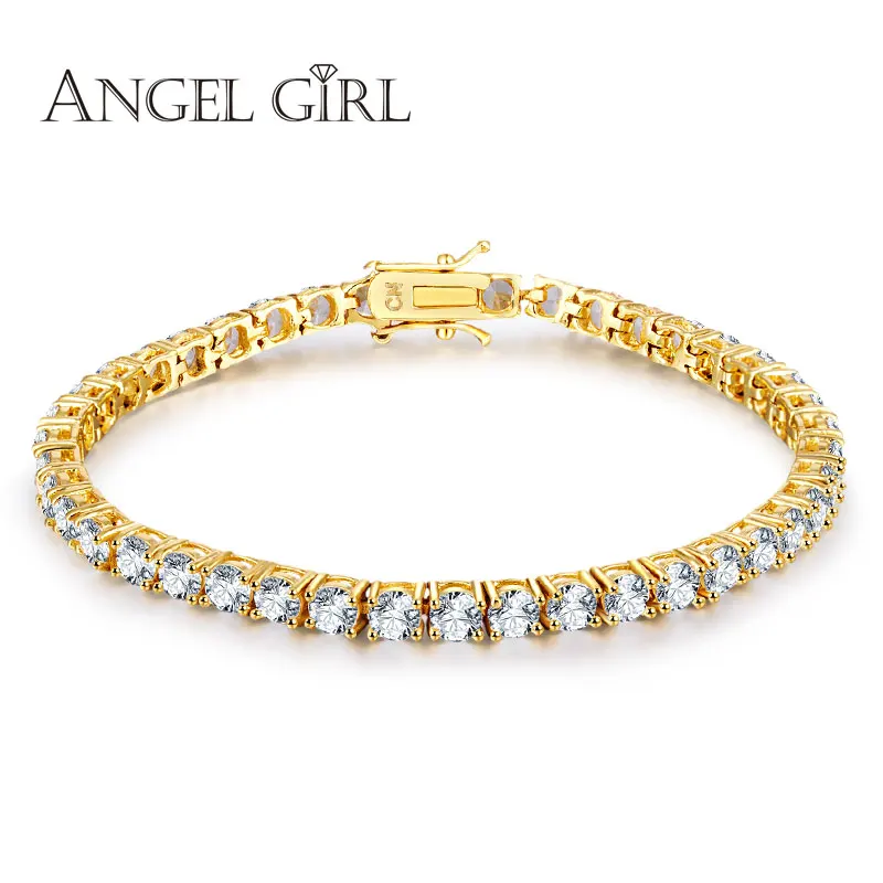 Angelgirl 2018 كبيرة بيع جولة الذهب platedCubic زركونيا تنس مايكرو البطانة أساور سحر بيجو مزدوجة السلامة المشابك