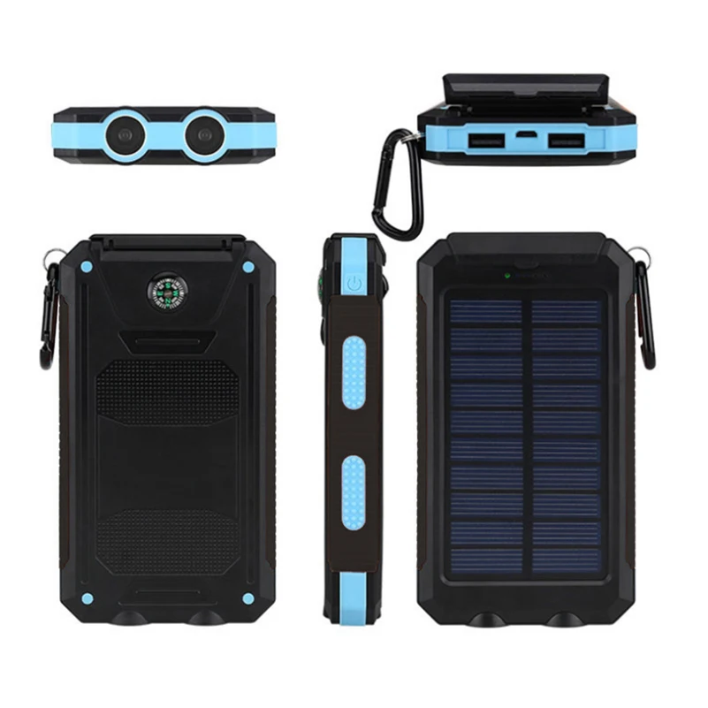 20000mah Solar Power Bank Portable Waterproof Dual USB External Battery Powerbank Dual LED Light Mobile Phone Battery Charger