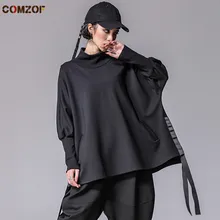 Женская футболка большого размера, рукав летучая мышь, длинный рукав, с ленточным разрезом, Индивидуальные топы для женщин,, Весенняя Корейская футболка для женщин