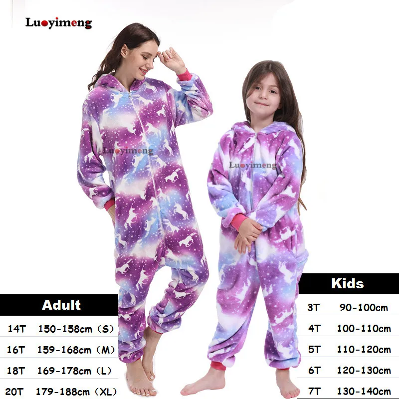 Kigurumi Kids Girls Unicorn Pajamas Unisex Family Onepiece Cartoon Halloween Costume Animal Onesie Pyjamas Adult Boys Sleepwear