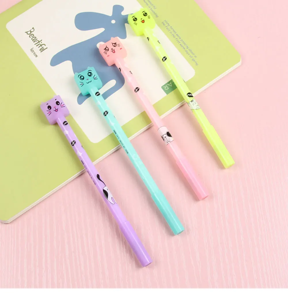 4pcs Cartoon Bear Gel Pens Kawaii Stationery Novelty Ink Pens Kids Gifts 2019 