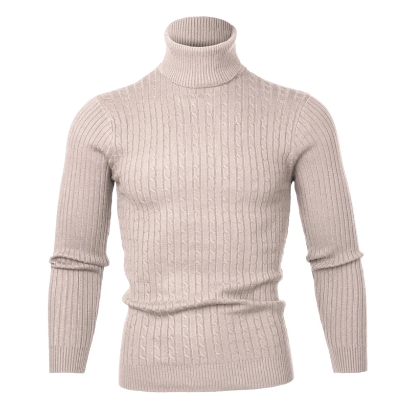 

SHUJIN 2019 Men's High Neck Sweater Solid Simple Slim Fit Hedging Turtleneck Knitted Long Sleeves Pullover Top Males