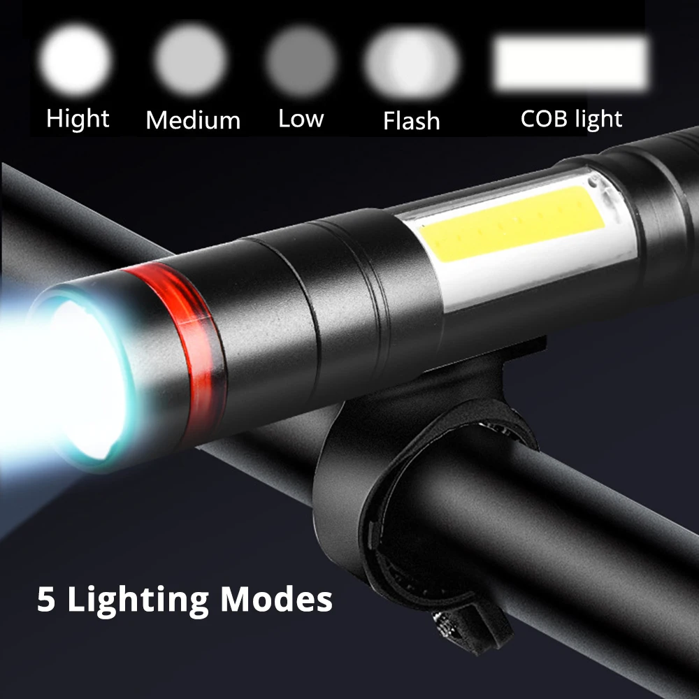 Супер яркий светодиодный фонарик с COB боковым светом и Красный отражатель 5 режимов освещения светодиодный фонарик Встроенный перезаряжаемый аккумулятор