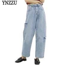 YNZZU Повседневный рваный женский джинсы осень высокая талия полная длина свободные джинсы женские джинсы брюки уличная YB238