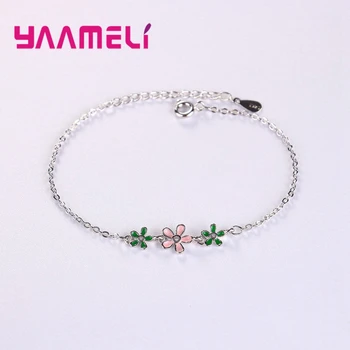

New Romantic Women Fashion Flower Bracelets Bangles 925 Sterling Silver Wedding Engagement Adjustable Size Bracelets